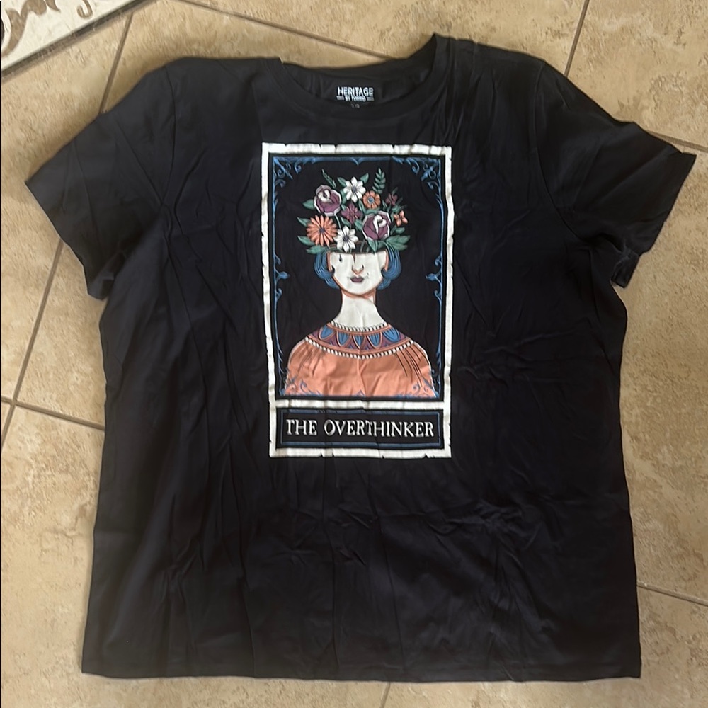 Torrid Heritage The Overthinker Black Graphic Tee with Floral Art